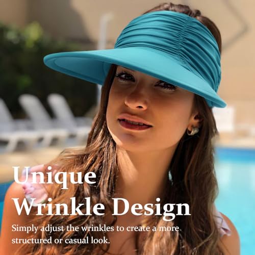 Women Visor Sun Hat Adjustable Foldable Wide Brim Sun Hats Summer UPF 50+ UV Protection Visor Cap for Outdoor Beach - color: Sea Blue a