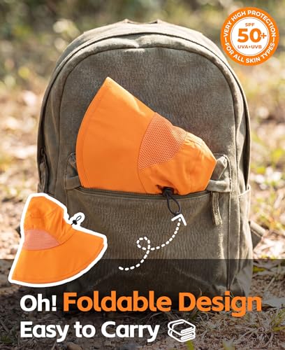 Home Prefer UPF50+ Mens Sun Hat Wide Brim Fishing Hat for Men UV Protection Womens Beach Bucket Hat for Golf Hiking Gardening - color: Orange