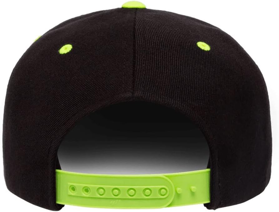 YP Classics 6089 Wool-Blended 6 Panel High Profile Flatbill Snapback Cap - color: Black/Neon Green