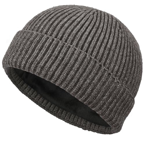 Short Wool Fisherman Beanie for Men Women Fleece Lined Winter Hat - color: 1pcs Dark Gray