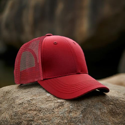 Falari Trucker Hat Baseball Cap Structured Plain Design 6 Panel, Adjustable Size - color: 1pk Burgundy