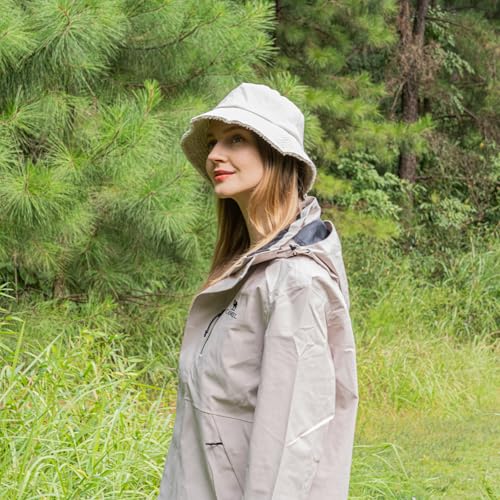 Winter Rain Bucket Hat,Fleece Lined Waterproof,Warm Women Ear Flaps - color: Beige