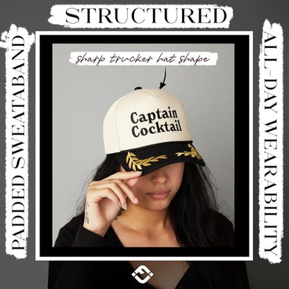 Funky Junque Adult Trucker Snapback Hat 2-Tone Baseball Cap - color: Captain Cocktail - Black/Beige (Nautical)