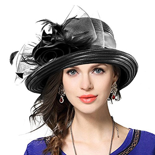 VECRY Womens Tea Party Church Baptism Wedding Derby Dressy Hat - color: Black