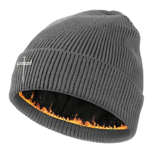 Winter Beanie for Men Women Fleece Lined Beanies Hats Soft Warm Thick Knit Hat - color: Grey