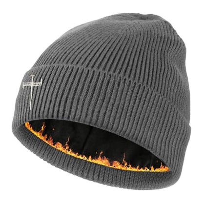 Winter Beanie for Men Women Fleece Lined Beanies Hats Soft Warm Thick Knit Hat - color: Grey