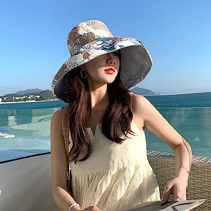 HUAMULAN Women Summer Vacation Wide Brim Sun Hat Reversible Fishing Hats - color: Blue