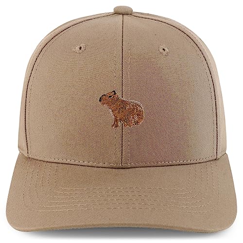 Trendy Apparel Shop Capybara Embroidered Patch Structured 6 Panel Snapback Baseball Cap - color: Khaki