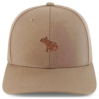 Trendy Apparel Shop Capybara Embroidered Patch Structured 6 Panel Snapback Baseball Cap - color: Khaki