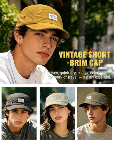 Croogo Short Brim Hat for Men Nylon Quick-Dry 5 Panel Running Baseball Cap - color: Beige