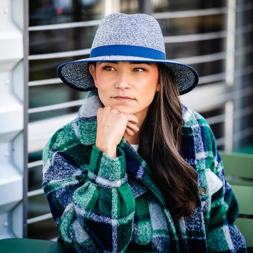 Wallaroo Women’s Gabi Ponytail Fedora – UPF 50+ Wide Brim, Packable, Stylish Hat for Tennis, Travel, and Adventure - color: Navy Combo, size: Medium