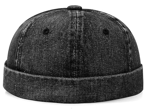 Classic Denim Skull Cap for Men Adjustable Brimless Beanie Hat for Everyday Casual Wear - color: Black