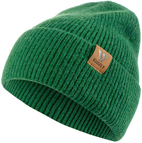 Vgogfly Beanie Men Slouchy Knit Skull Cap Warm Stocking Hats Guys Women Striped Winter Beanie Hat Cuffed Plain Hat - color: Green
