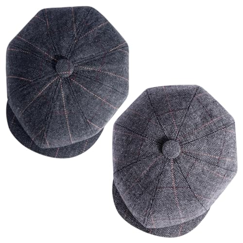 Senker Fashion 2 Pieces Newsboy Cap for Men - color: Black Grey