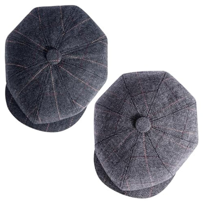 Senker Fashion 2 Pieces Newsboy Cap for Men - color: Black Grey