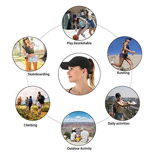 Womens Ponytail Hat Baseball Cap, Adjustable Criss Cross Baseball Cap High Bun Unisex Quick Drying Trucker Hats - color: Zblack