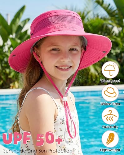 HONGTEYA Kids Sun Hat UPF 50+ Toddler Bucket Summer Hat Fishing Outdoor - color: Rose Red, size: 5-13 Years