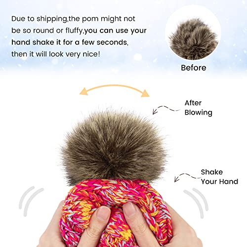 Arctic Paw Pom Pom Beanie Cable Knit Fleece Lined Winter Beanie Women Hat - color: Mix Pink Yellow