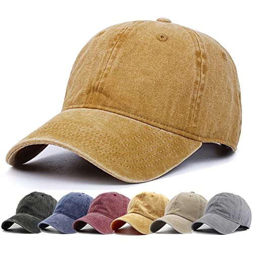 HH HOFNEN Baseball Cap Washed Cotton Unstructured Vintage Hat for Men Women - color: #1 Yellow