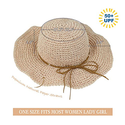 Women Sun Hat Wide Brim Floppy Beach Hat Breathable UV UPF 50+ Straw Hat Foldable Packable Summer Outdoor Cap - color: Pink