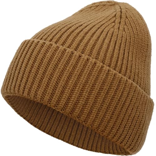 Seamless Beanie Hat for Men Women Wool Fisherman Beanies Winter Hats - color: Golden Brown
