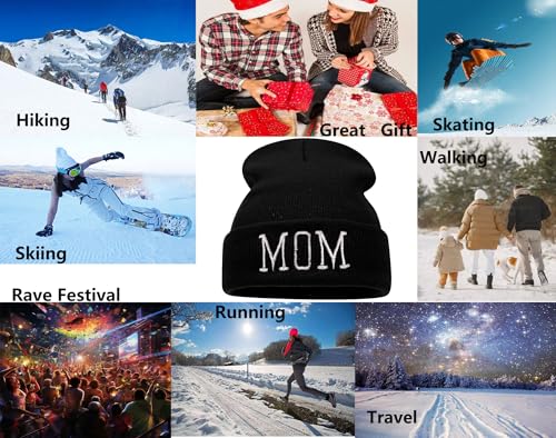 Letter Embroidered Beanie Hat Thanksgiving Gift Cuffed Skull Cap Knit Winter Warm Watch Hats for Women, Men - color: Mom Embroidered Black Hat