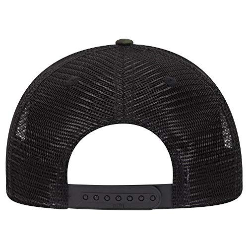 OTTO Camouflage Round Flat Visor SNAP 6 Panel Mesh Back Trucker Snapback - color: Dk.grn/Brn/Blk