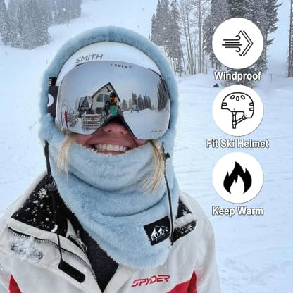 Balaclava Face Mask Sherpa Fleece Windproof Warm Ski Mask - color: Ice Blue