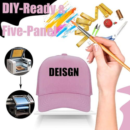 ZH 12 Pack Seamless Mesh Back Baseball Caps, 5 Panel Trucker Hats Bulk for Men and Women，Blank Caps - color: Pink