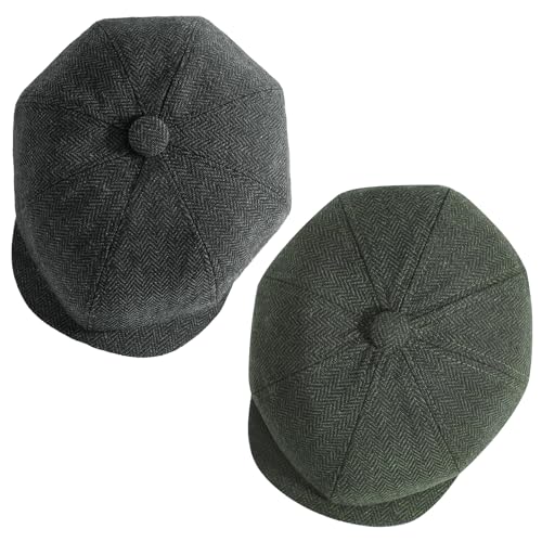 Senker Fashion 2 Pieces Newsboy Cap for Men - color: Black Green