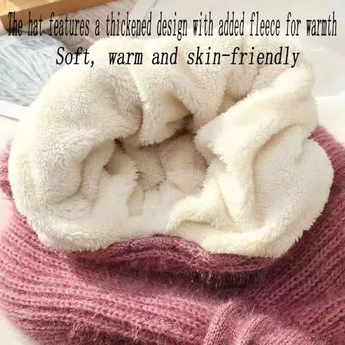 Women Winter Warm Elastic Soft Ear Protection Knitted Scarf Hat Fleece Lined Beanie Hat - color: Red