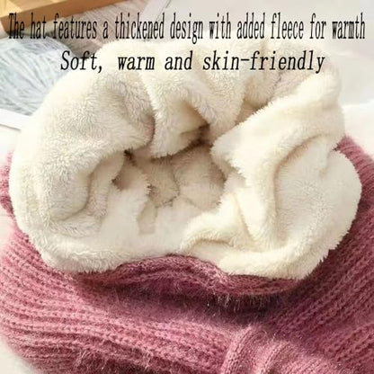 Women Winter Warm Elastic Soft Ear Protection Knitted Scarf Hat Fleece Lined Beanie Hat - color: Red