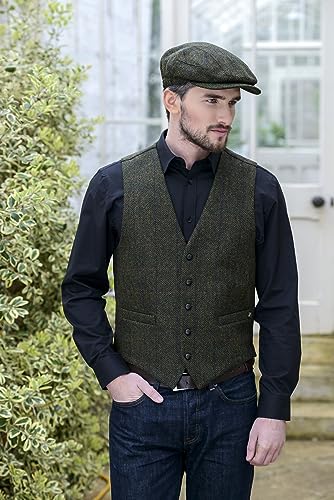 Mucros Weavers 케리 캡, 남성용 아이리시 모자, 헤링본 울 - color: Col 27 (그린 헤링본), size: Large
