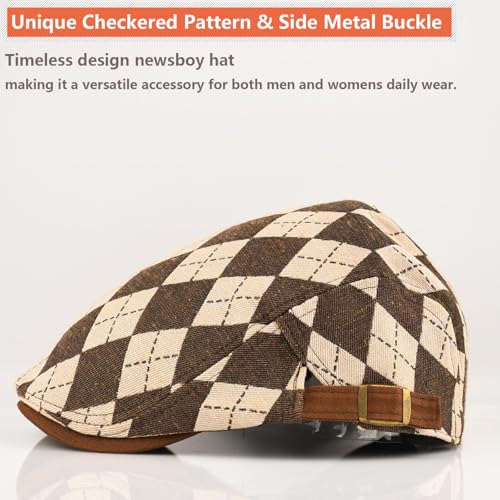 Women's Berets: Black Houndstooth Red Beret Hats for Women Fall Winter Fashion Outfit - color: Advance-checkered-brown