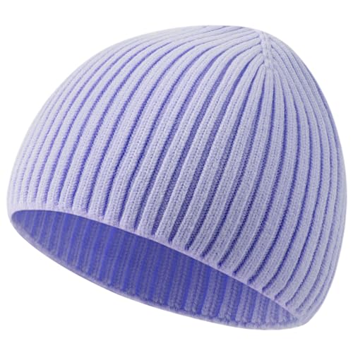 Wool Knit Beanie Hats for Men Women,Cuffless Winter Skull Caps - color: 1-lilac