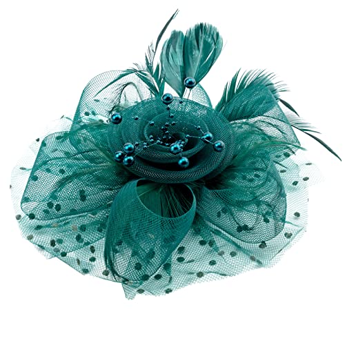 AQOKKA Women Fascinators Hats Flower Fascinators with Headband and Clip Tea Party Headwear for Women and Girls - color: 1 Pc 7" Diameter / Peacock Blue
