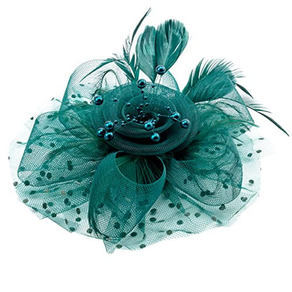 AQOKKA Women Fascinators Hats Flower Fascinators with Headband and Clip Tea Party Headwear for Women and Girls - color: 1 Pc 7" Diameter / Peacock Blue