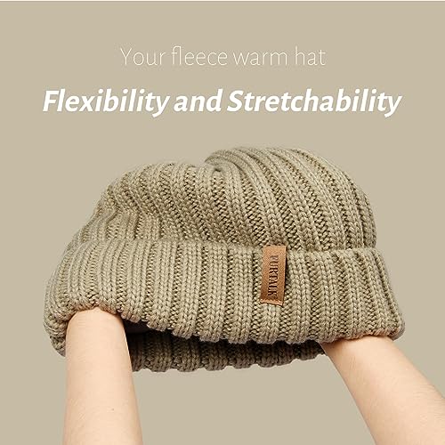 FURTALK Winter Hats for Women Fleece Lined Beanie Knit Chunky Womens Snow Cap - color: Tree Green