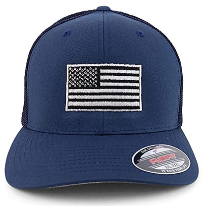 Armycrew XXL Oversize USA American Flag Embroidered Flex Fitted Mesh Back Baseball Cap - color: Navy