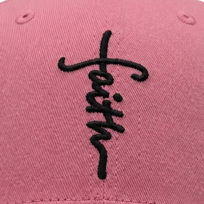 Christian Faith Cross Hats, Embroidered Baseball Caps for Men & Women - color: Pink Black