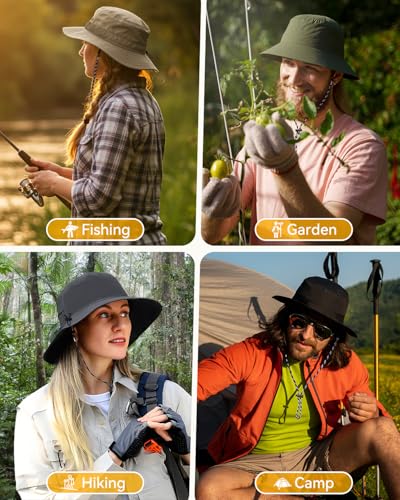 Womens Waterproof Bucket Hat - Packable Sun Hat UV Protection Hiking Hats with Adjustable Drawstring for Outdoor Activities - color: Grey