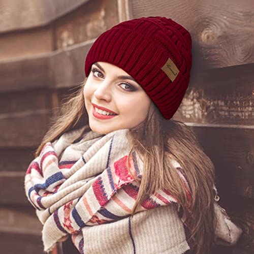 Loritta 3-Pieces Winter Hats for Women Warm Scarf Touchscreen Gloves - color: Wine