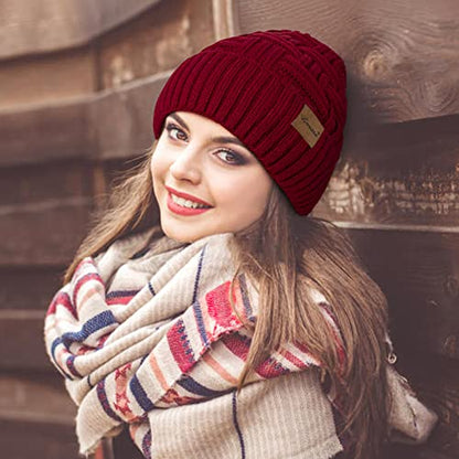 Loritta 3-Pieces Winter Hats for Women Warm Scarf Touchscreen Gloves - color: Wine