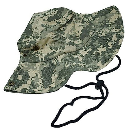 Glory Max Washed Cotton Bucket Hat with Chin Strap Fishing Sun Safari Boonie Cap - color: Gray Digital Camo, size: Small-Medium