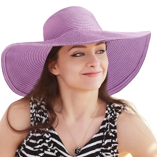 Women's Wide Brim Sun Hat - UV Protection Floppy Straw Sunhat Summer 7 1/4 - color: Purple, Size 58cm, for 22 - 22 7/8" ( 7, 7 1/8, 7 1/4 )