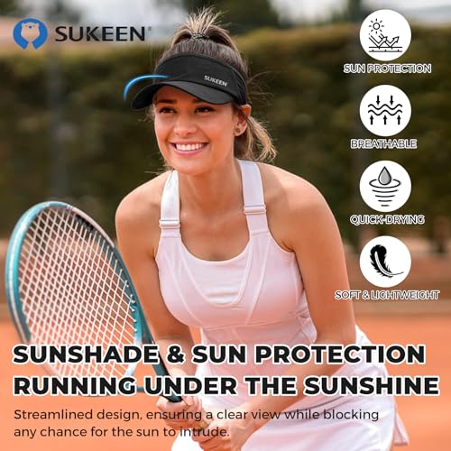 Sukeen 2 Pack Sports Sun Visor Men Women Lightweight Packable Cooling Stretchy Visor Hat for Running, Tennis, Golf - color: Black/White