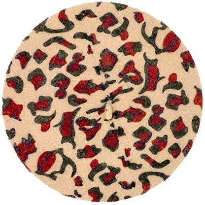 Classic Winter 100% Wool Warm French Art Basque Beret Tam Beanie Hat Cap - color: Leopard Pink