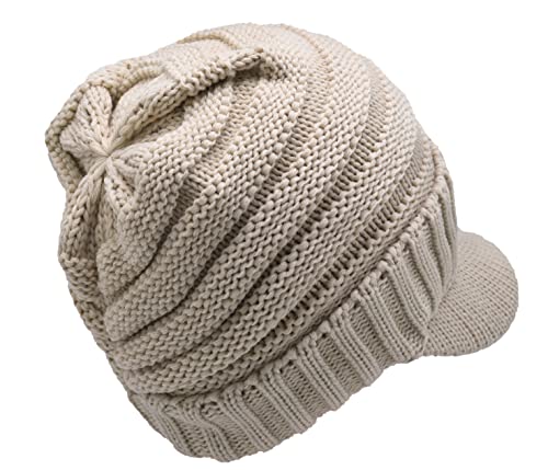 C.C Trendy Warm Oversized Chunky Soft Oversized Ribbed Slouchy Knit Hat with Visor Brim - color: Beige