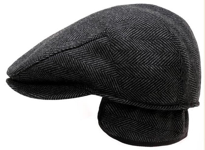 Men's Newsboy Hat with Earflaps Flat Ivy Caps Irish Cabbie Cap - color: Grey Herringbone