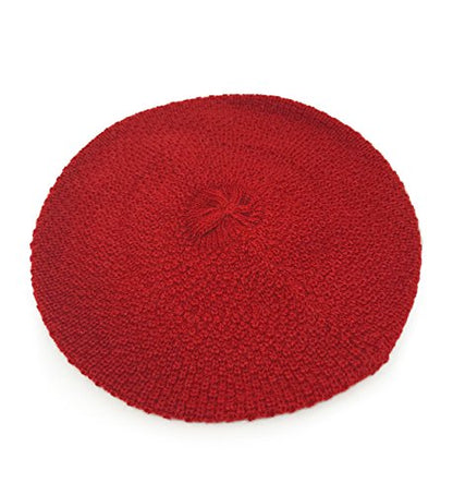 100% Pure Alpaca Knit Beret - Soft Slouchy Style Tam for Women - color: Dark Red